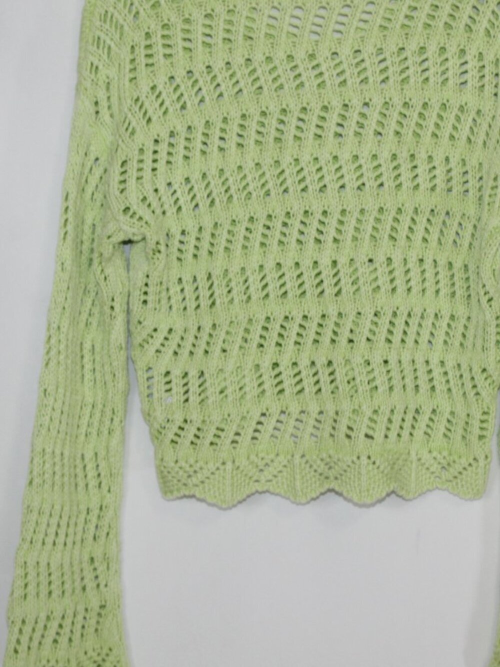 American Eagle light green crochet sweater bell sleeve beach surf pullover vneck - Picture 14 of 15